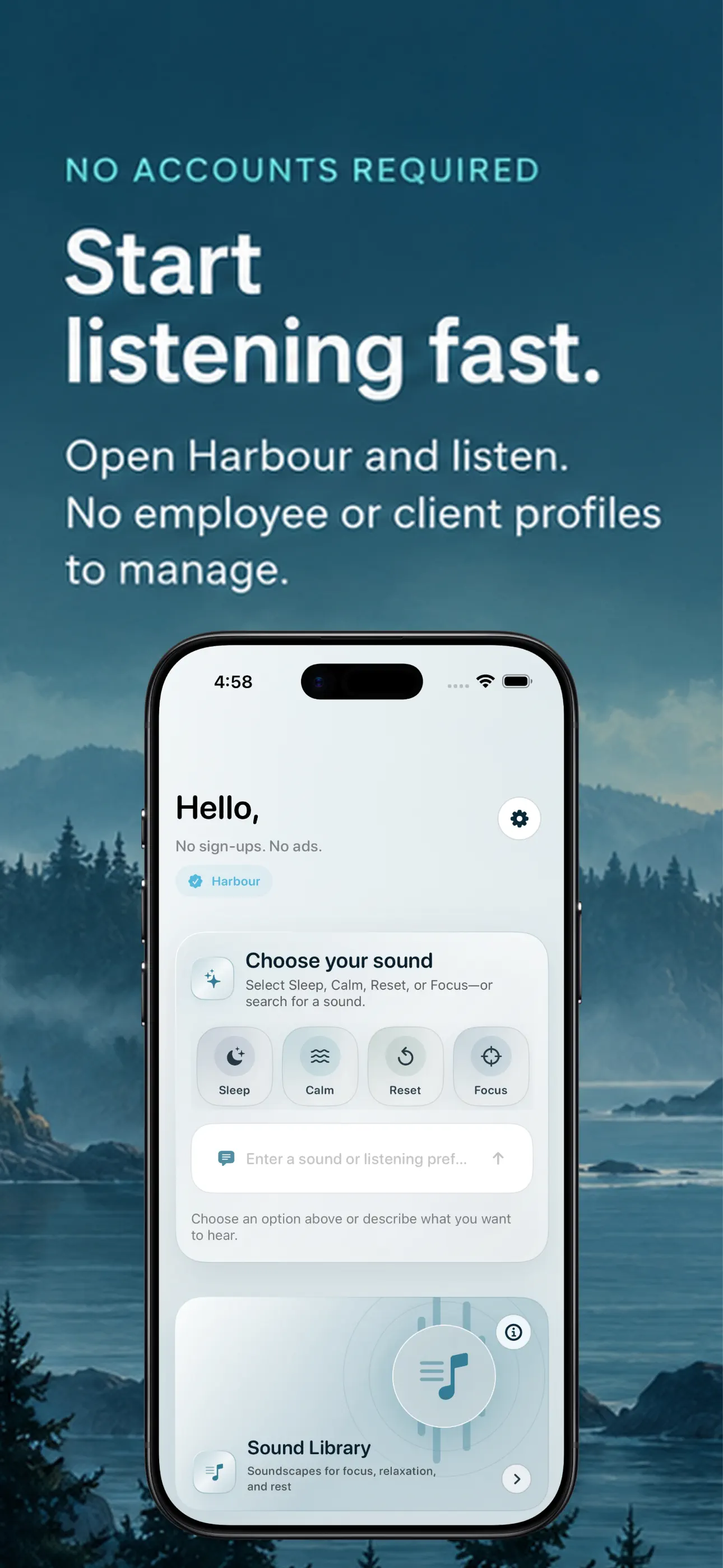 The Harbour iPhone app, ready to use without an account.