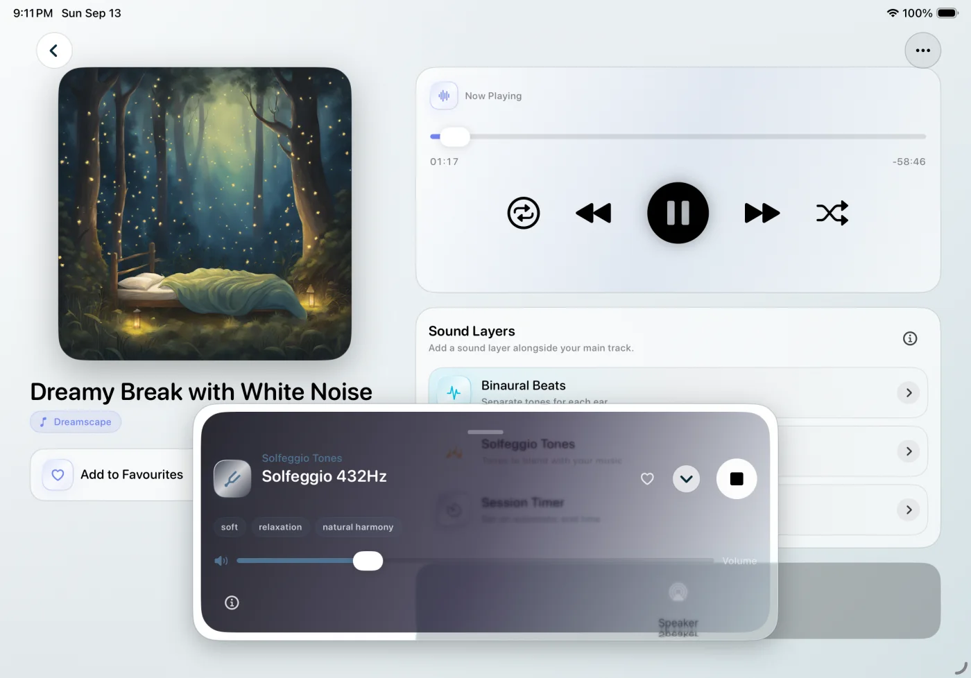 Harbour on an 11-inch iPad with a Solfeggio 432Hz layer open over the main track